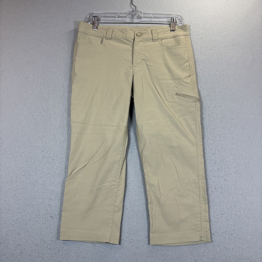 Eddie Bauer Tech Capri Pants Women 6 Khaki Tan Stretch Hiking Travel Outdoor